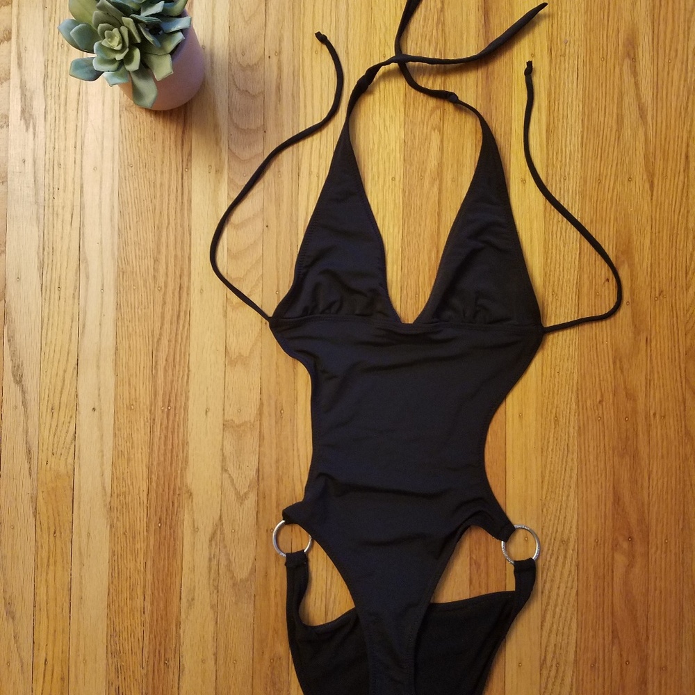 Aero Black One Piece Halter Cutout Swimsuit - S